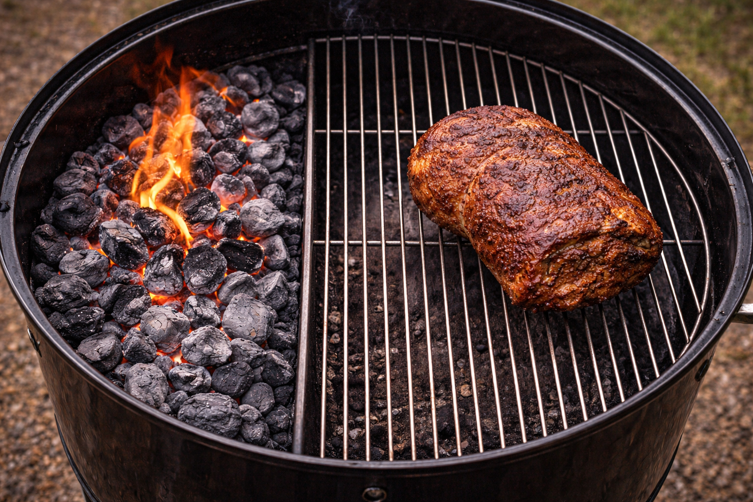 Two-zone fire setup showing direct and indirect heat zones